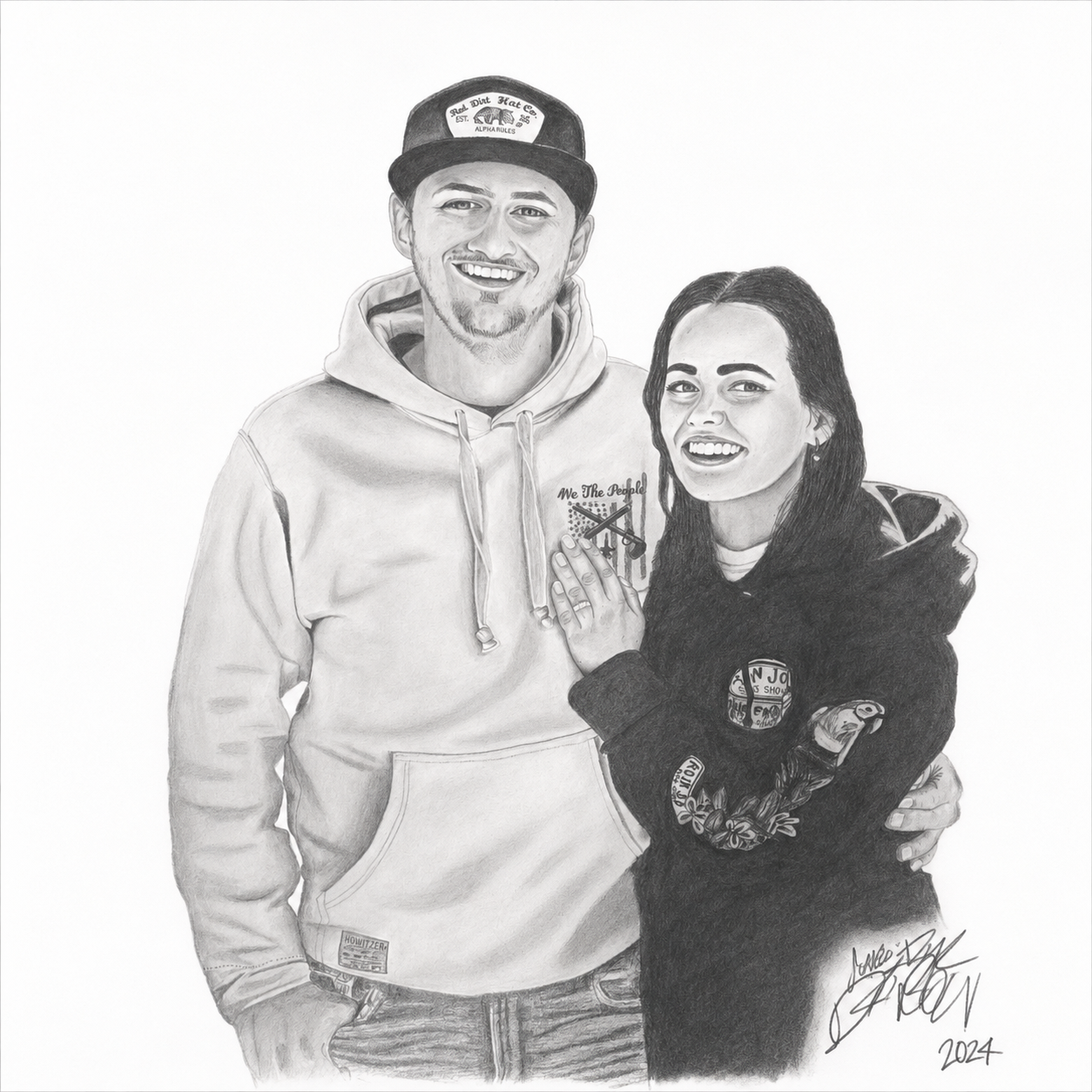 Couple hand-drawn portrait after commission