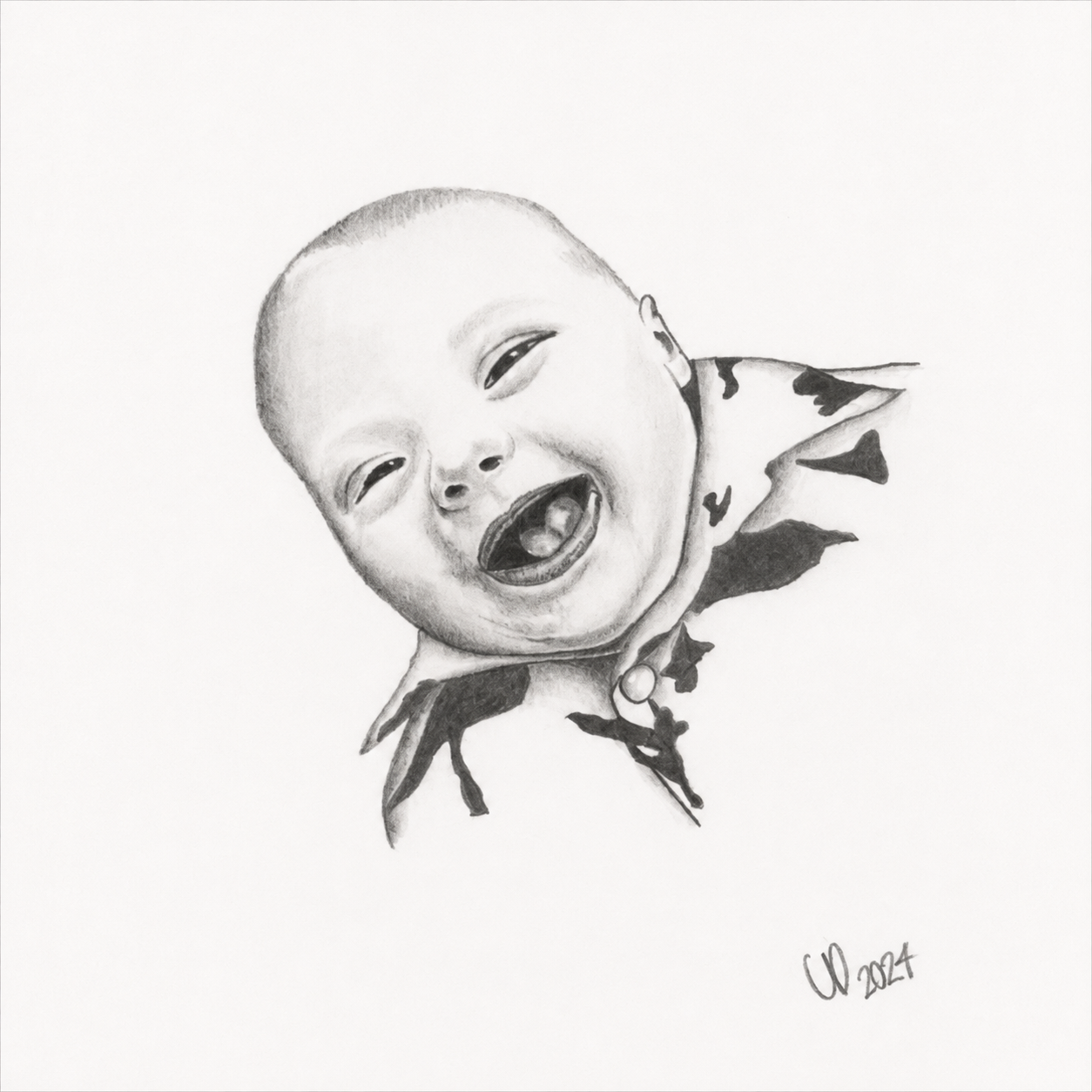 Hand-drawn portrait of a smiling baby